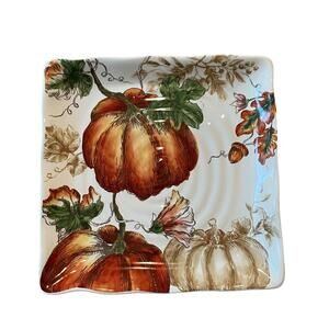 Maxcera PUMPKIN PATCH Dinner Plates 11in Square Set of 4 Thanksgiving New
